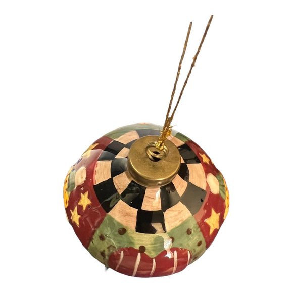 Santa Clouse Ornament Teardrop Ceramic, Porcelain Star Patchwork Rustic Country - Picture 5 of 7